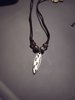 Jesus Pendant Surfboard Necklace in Black and Silver